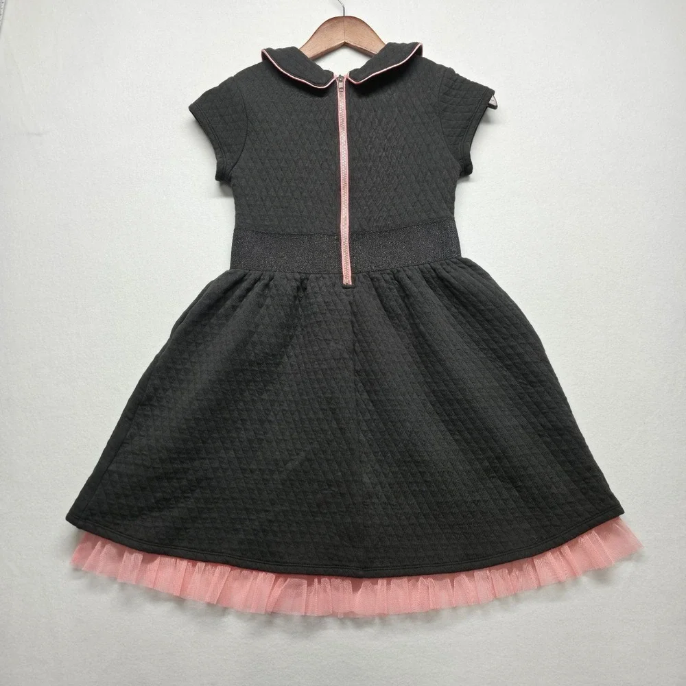 American Girl Pretty Black Quilted Black Poodle Dress Pink Underskirt‎ Size 12